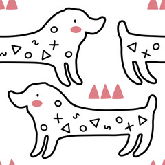 Abstract baby pattern with dog. Animal seamless cartoon illustration.