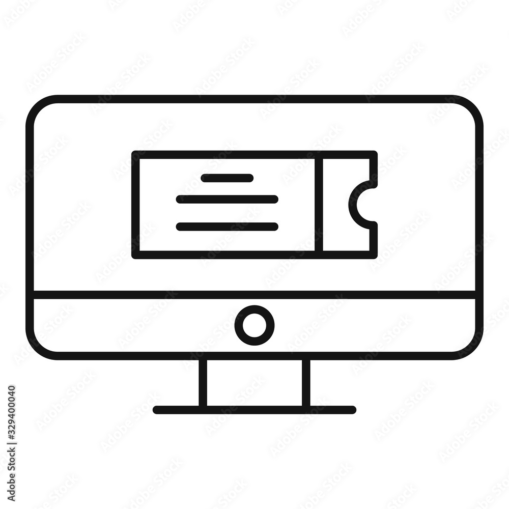 Poster desktop computer online ticket icon. outline desktop computer online ticket vector icon for web desi