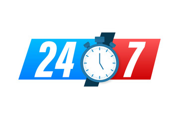24-7 service concept. 24-7 open. Support service icon. Vector stock illustration.