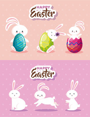 set cards of happy easter with decoration vector illustration design