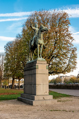 A monument to Venezuelan military and political leader, Simon Bolivar, near Seine river embankment, Paris, France. Erected in 1930, Sculptor Emmanuel Fremiet (1824-1910)