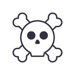 Skull and bones outline icon. Cartoon style. Danger toxic sing. Outlaw and piracy symbol. Vector illustration