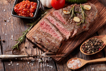 Grilled beef steak with spices