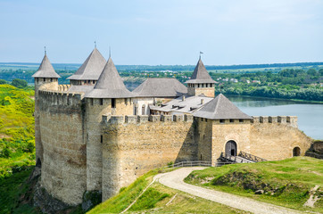 Fototapeta na wymiar Fortress in Khotyn, a medieval stronghold on the banks of the Dniester River. Ukraine