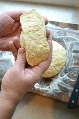 the dough in men's hands