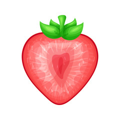 Ripe juicy strawberries. Fresh red berry fruit. Colorful simple flat cartoon style. Isolated vector illustration.