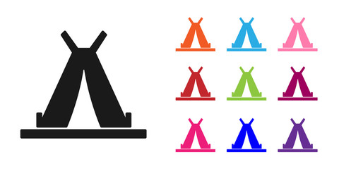 Black Traditional indian teepee or wigwam icon isolated on white background. Indian tent. Set icons colorful. Vector Illustration © Vadim