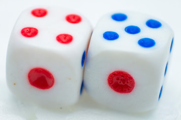  dice with red and blue dots