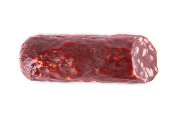 Delicious smoked sausage isolated on white. Fresh meat product
