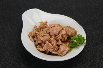 Canned tuna fish in the bowl