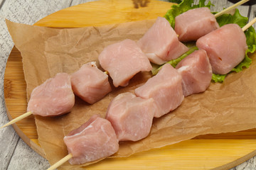 Raw pork meat skewer for grill