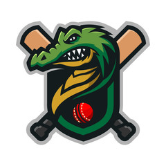 Crocodile head mascot logo for the Cricket team logo. vector illustration. can be used for your team logo. printed on t-shirts and so on.