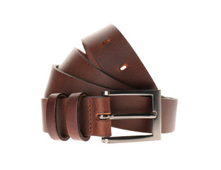 Stylish brown leather belt isolated on white