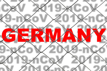 The inscription in red letters "Germany" on background of inscriptions "2019-nCoV" behind the fence
