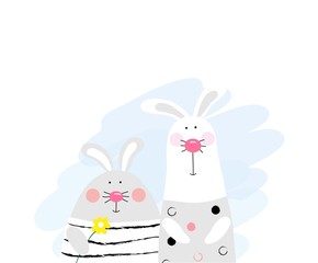 Vector illustration of cute rabbits ,children's hand drawing