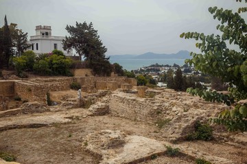 Panoramic sea view from the ruins of ancient Punic city Carthage