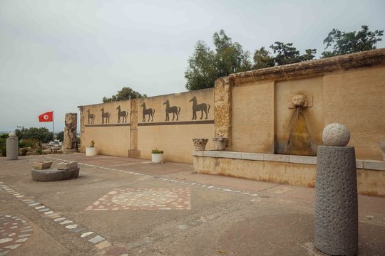 Fountain in the courtyard of the museum of Carthage, Tunisia. Roman public drinking water founatain at the Carthage National Museum