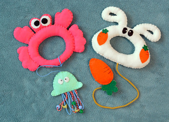 Handmade toys for newborn babies, felt rattles