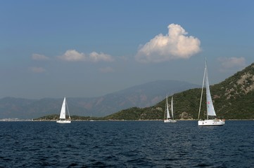 Fototapeta premium Yachts in the Aegean Sea near the Turkish city of Marmaris