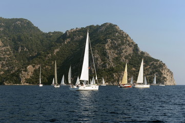 Fototapeta premium Yachts in the Aegean Sea near the Turkish city of Marmaris