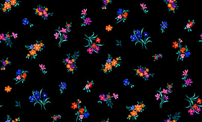 Fototapeta na wymiar Flowers pattern. for textile, wallpaper, pattern fills, covers, surface, print, gift wrap, scrapbooking, decoupage. Seamless pattern. Ready for textile print.On black background.