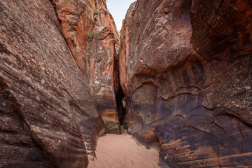 Tunnel Slot during sunny day with blue sky in Escalante National Monument,  Grand Staircase trail, Utah, USA