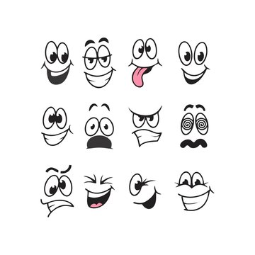Funny cartoon faces with different expressions clip art. Vector illustration.