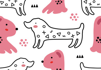 Abstract baby pattern with dog. Animal seamless cartoon illustration.