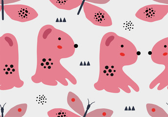 Abstract baby pattern with dog. Animal seamless cartoon illustration.