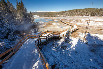 Obraz premium Colorful Porcelain Basin area trail in Yellowstone National Park, Wyoming, USA
