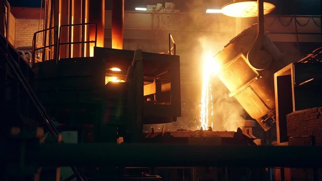 A ladle for pouring molten steel from the smelter