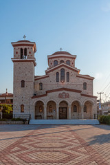 Fototapeta na wymiar Kallithea, Greece - September 04,2019: Orthodox Church (in greek:ΑΓΙΟΣ ΠΑΝΤΕΛΕΗΜΩΝ) in Kallithea, Halkidiki.