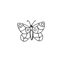 Linear black and white doodle hand-drawn butterfly. Vector image for printing, design, web, logo, icons, textile.
