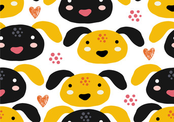 Abstract baby pattern with dog. Animal seamless cartoon illustration.