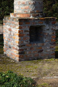 Unused Brick Fireplace Outside In A Park