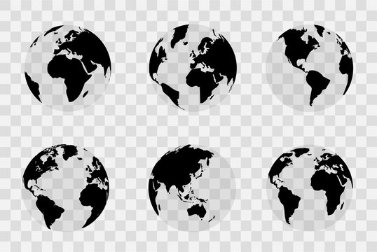 Earth globe set. World map in globe shape. Earth globes collection on isolated background. Flat style - stock vector.