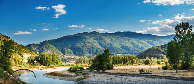 Picturesque landscape with the Struma River, Bulgaria.