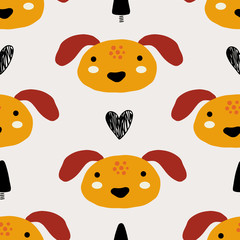 Abstract baby pattern with dog. Animal seamless cartoon illustration.