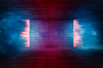 The empty path to the closed door, and sky full of the star. night view 