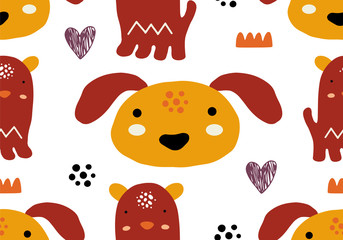 Abstract baby pattern with dog. Animal seamless cartoon illustration.