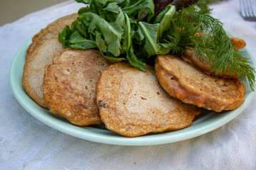 vegetarian fish cakes with green salad