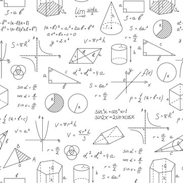 Blackboard Mathematical with Thin Line Shapes Seamless Pattern Background. Vector