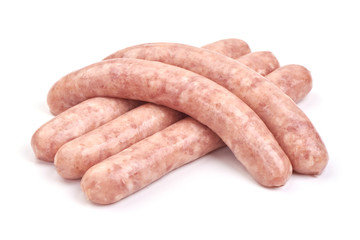 Sausages for frying, grill pork sausages, isolated on white background