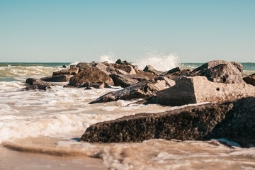 Splashing Waves and Ocean Spray on Rocks