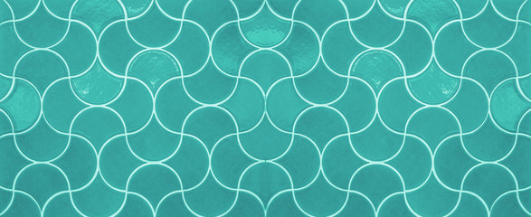 Retro vintage turquoise aquamarine Fish scale tiles texture background banner panorama	