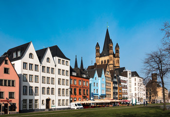 Cologne Koln, Germany: Famous Fish Market Colorful Houses and Gross St Martin Church