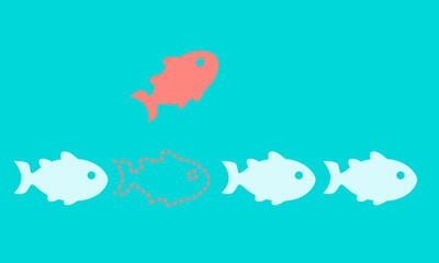 Creative solution concept. Fish on a blue background. Vector illustration