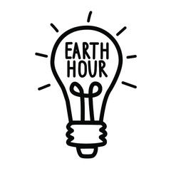 Earth Hour. Vector illustration of a light bulb on a white background. Calligraphy and lettering. The concept of ecology and energy conservation.