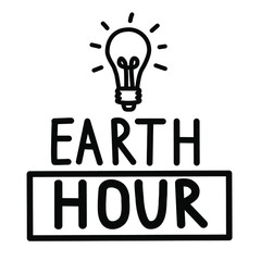 Earth Hour. Vector illustration of a light bulb on a white background. Calligraphy and lettering. The concept of ecology and energy conservation.