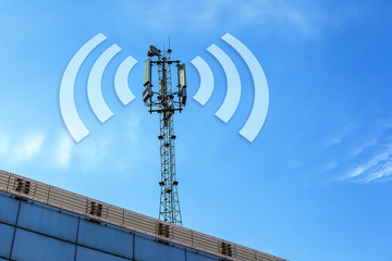 The cell tower with new cellular communications. Base station for operating mobile phones,...